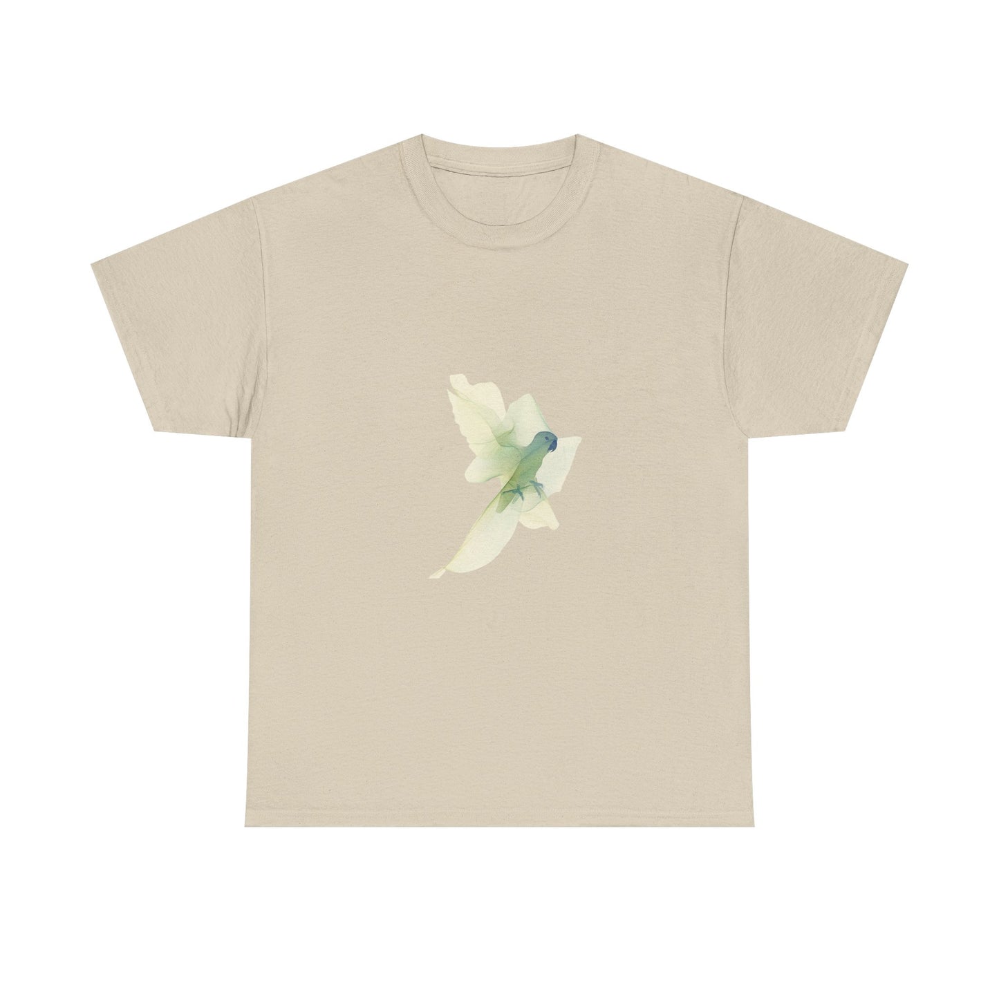 White Tee with Watercolor Conure Parrot – Minimal Nature Graphic Shirt