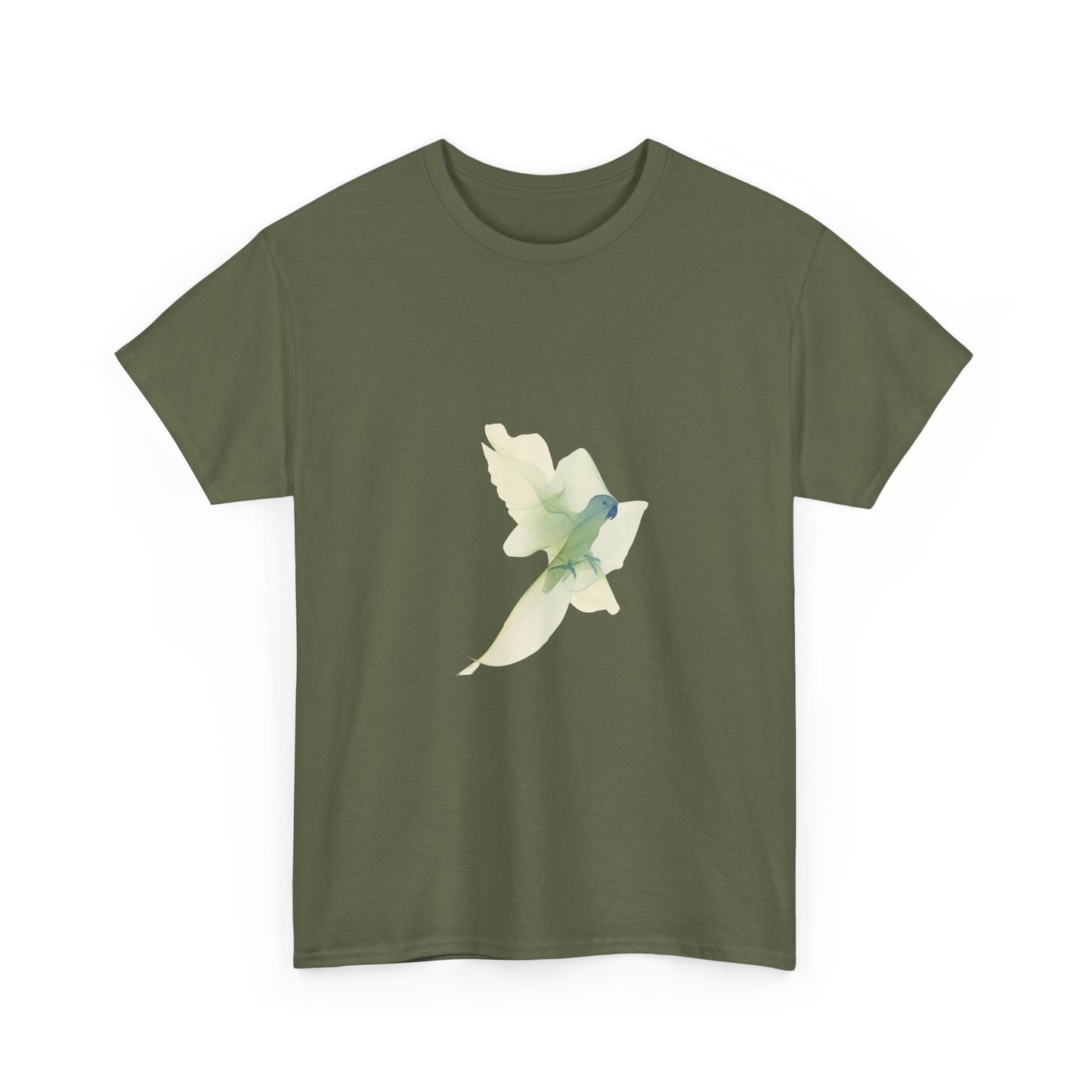 White Tee with Watercolor Conure Parrot – Minimal Nature Graphic Shirt