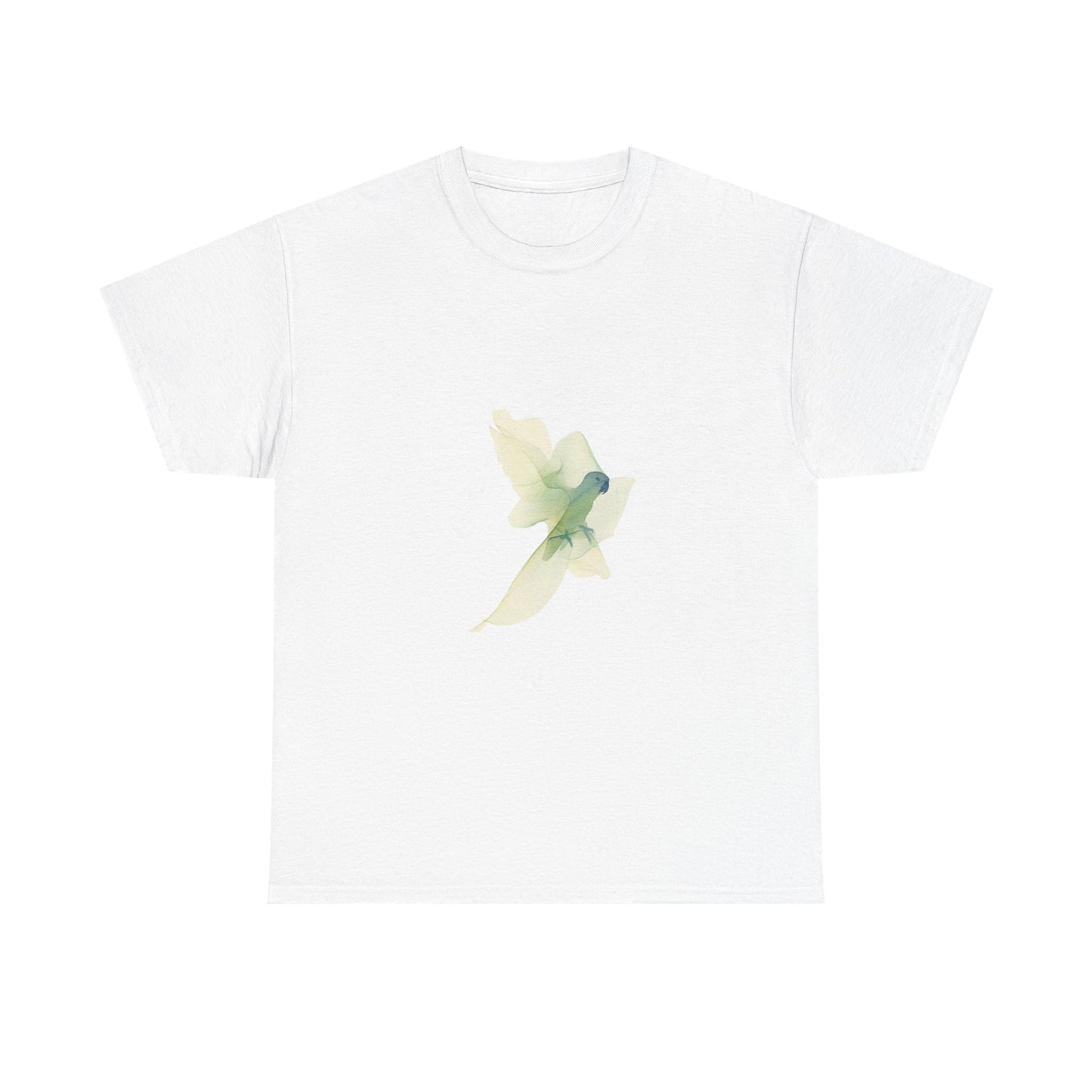 White Tee with Watercolor Conure Parrot – Minimal Nature Graphic Shirt