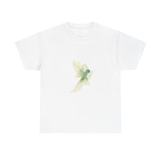 White Tee with Watercolor Conure Parrot – Minimal Nature Graphic Shirt