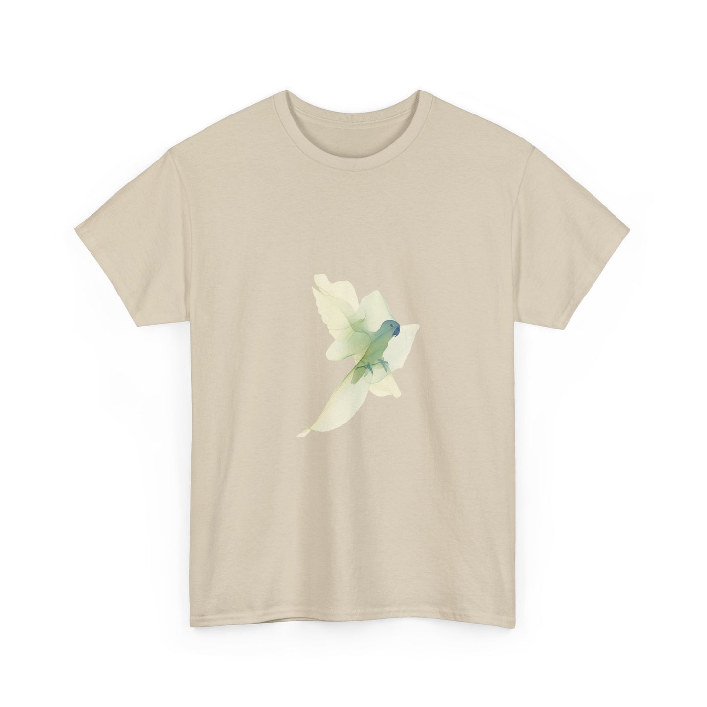 White Tee with Watercolor Conure Parrot – Minimal Nature Graphic Shirt