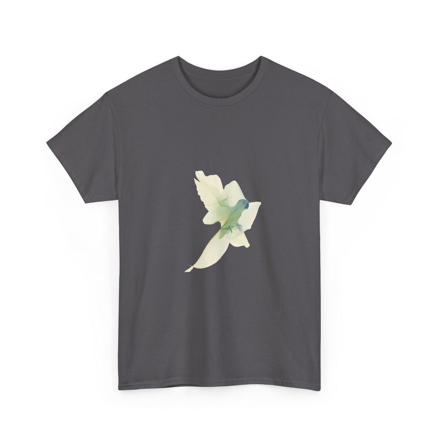 White Tee with Watercolor Conure Parrot – Minimal Nature Graphic Shirt