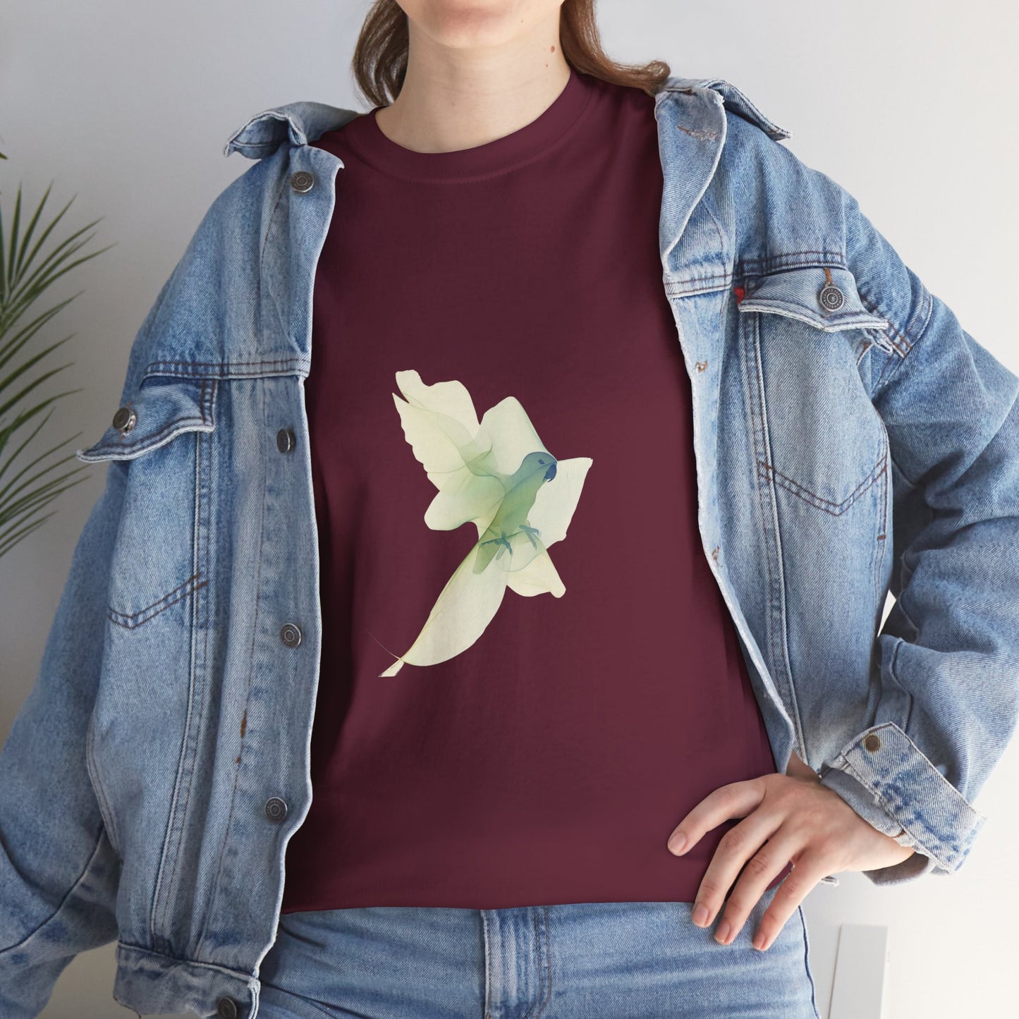 White Tee with Watercolor Conure Parrot – Minimal Nature Graphic Shirt