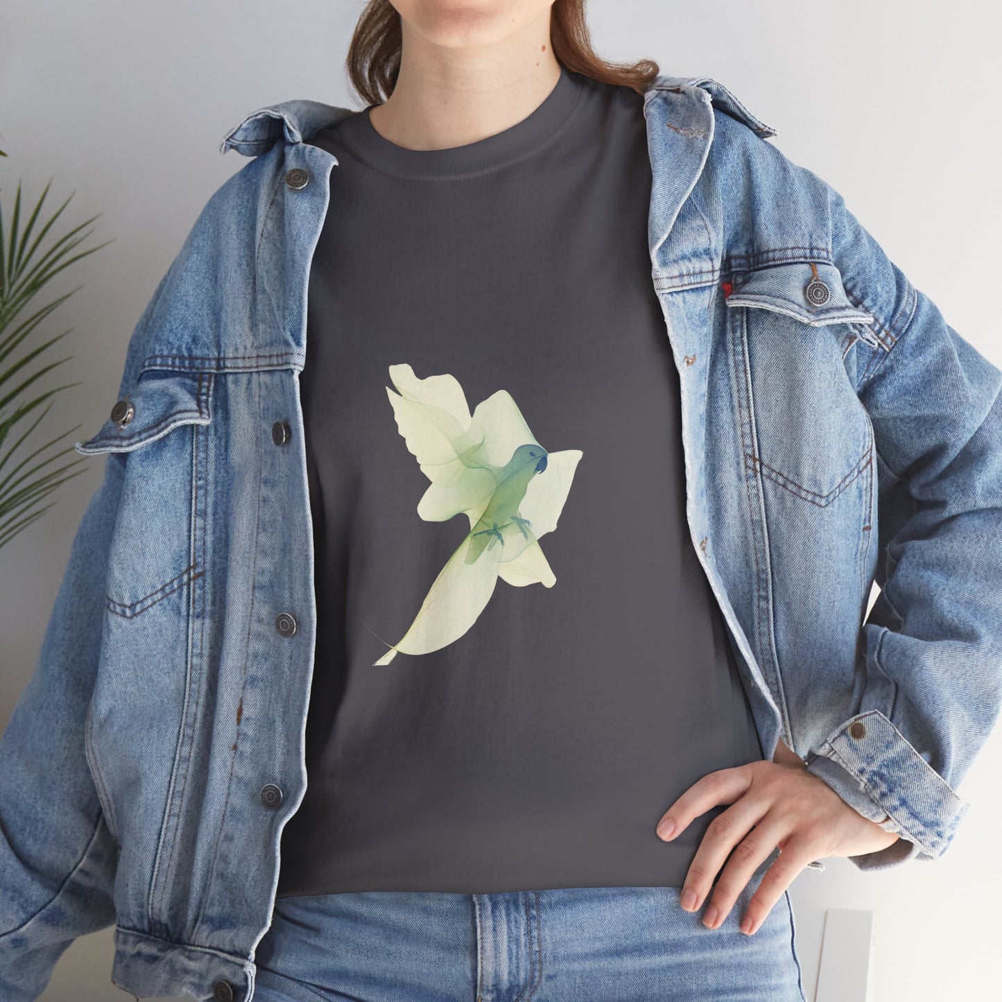 White Tee with Watercolor Conure Parrot – Minimal Nature Graphic Shirt