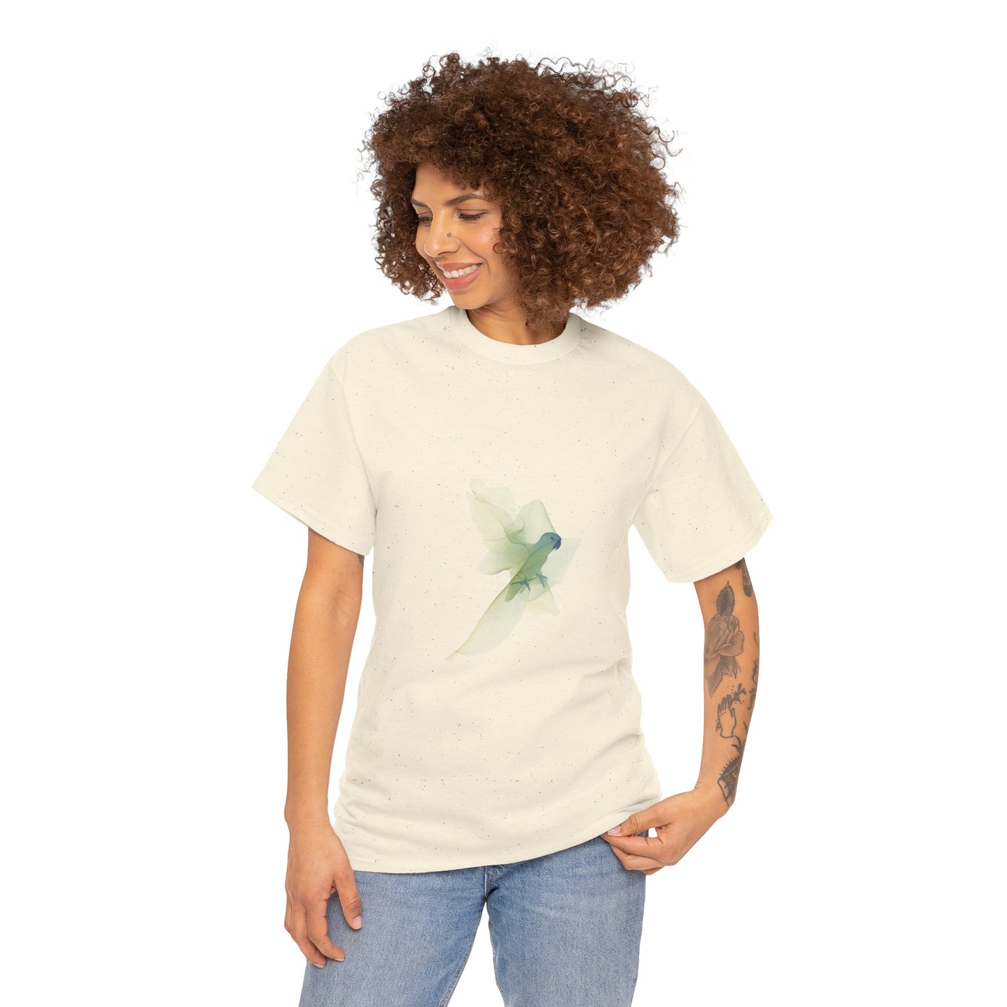 White Tee with Watercolor Conure Parrot – Minimal Nature Graphic Shirt