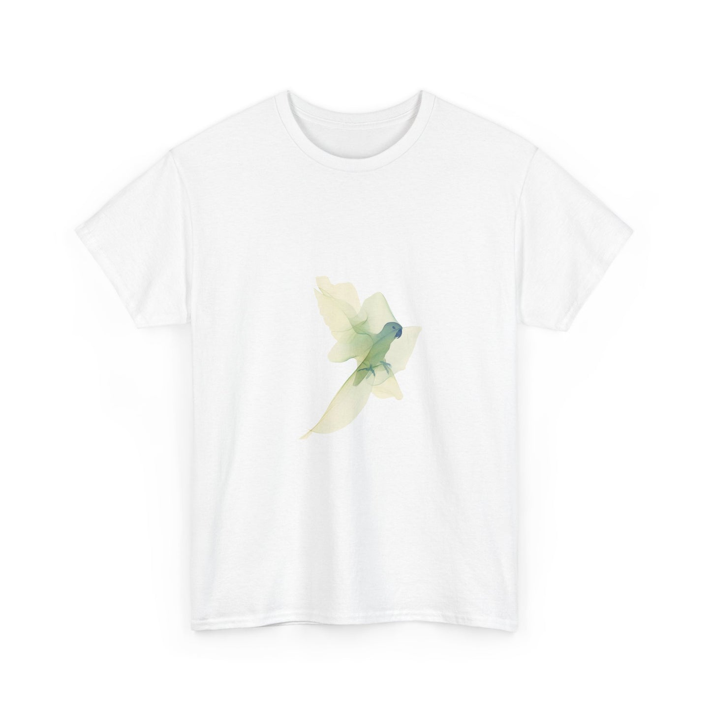 White Tee with Watercolor Conure Parrot – Minimal Nature Graphic Shirt
