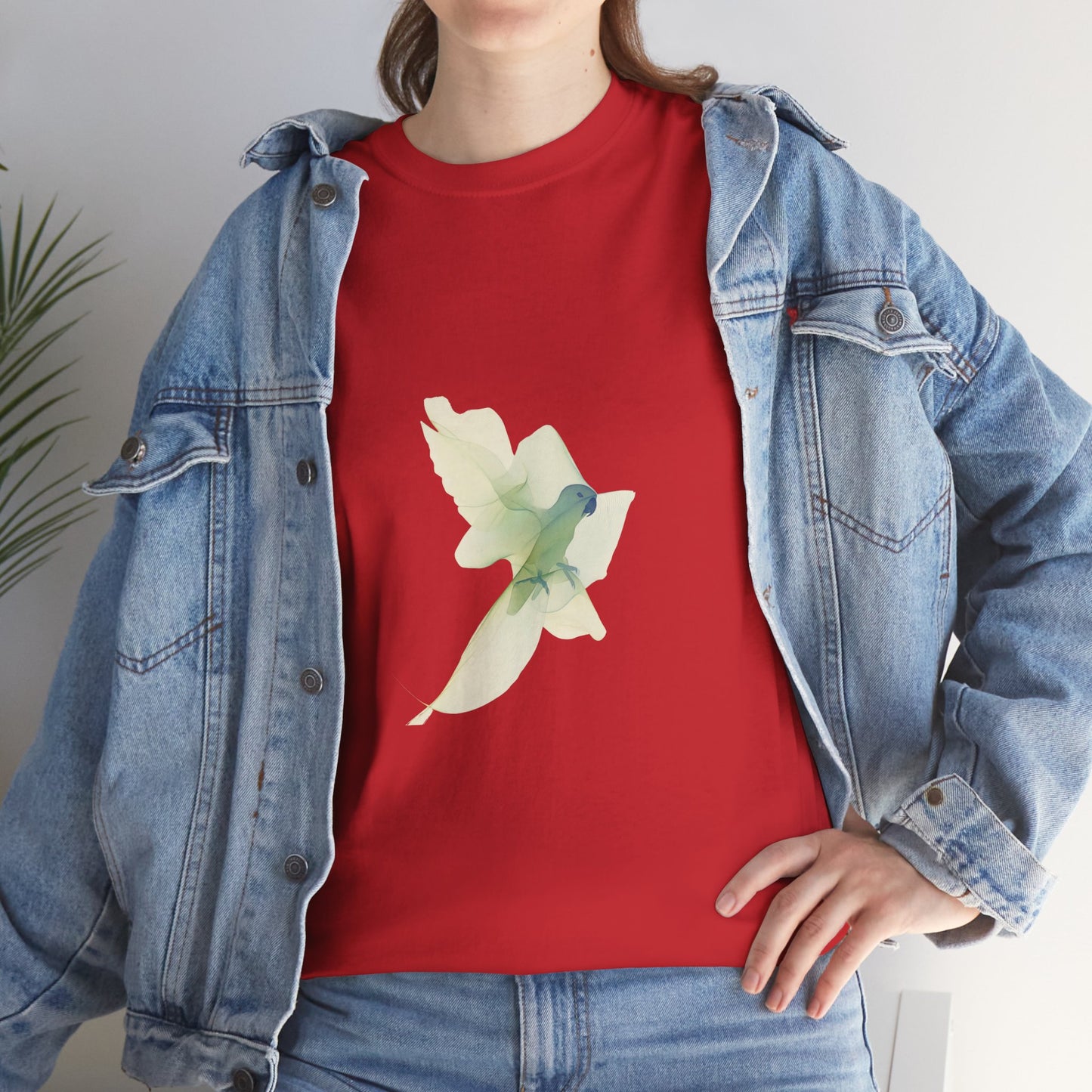 White Tee with Watercolor Conure Parrot – Minimal Nature Graphic Shirt
